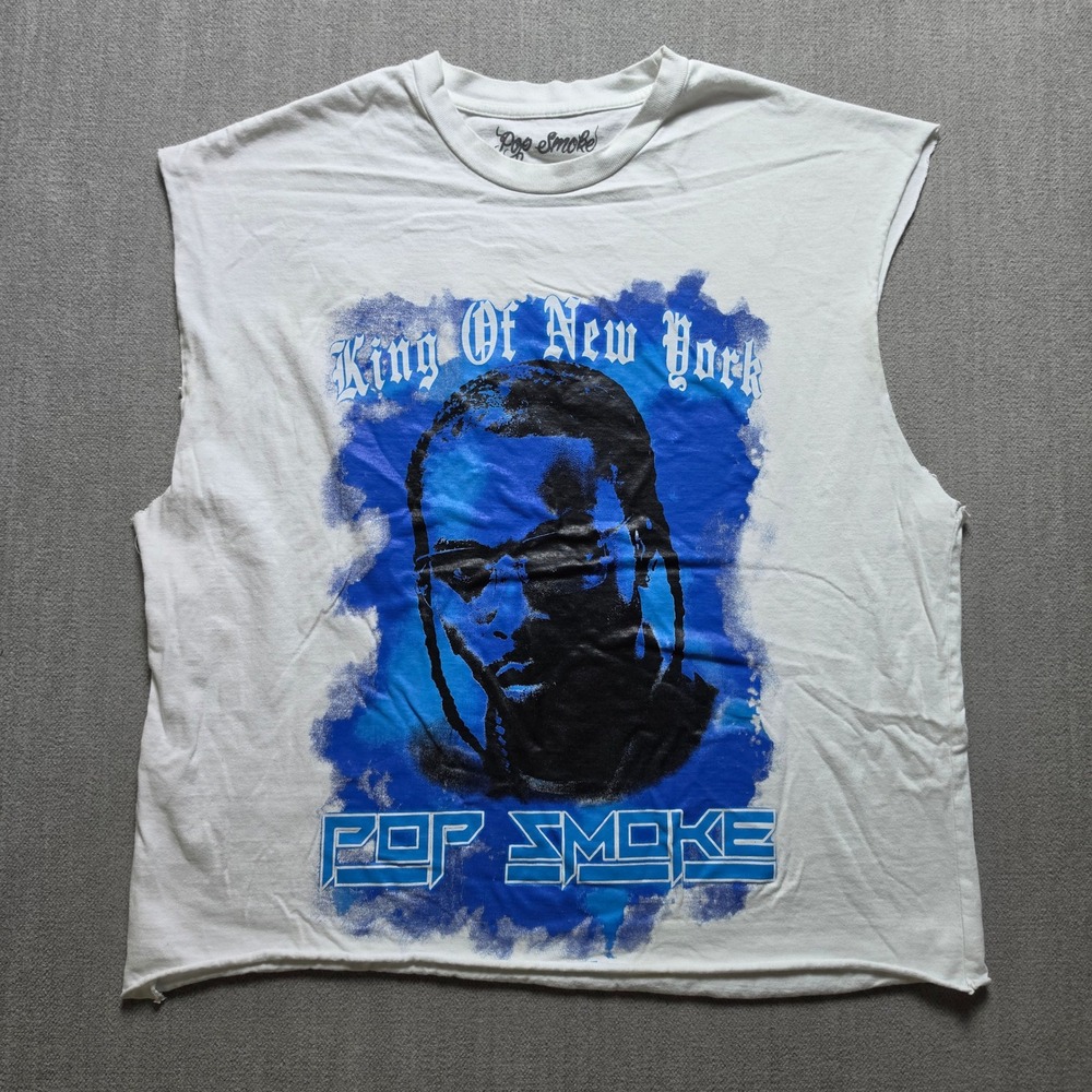 Pop Smoke Graphic Muscle Tee Men S White King Of New York Cut Off Sleeveless